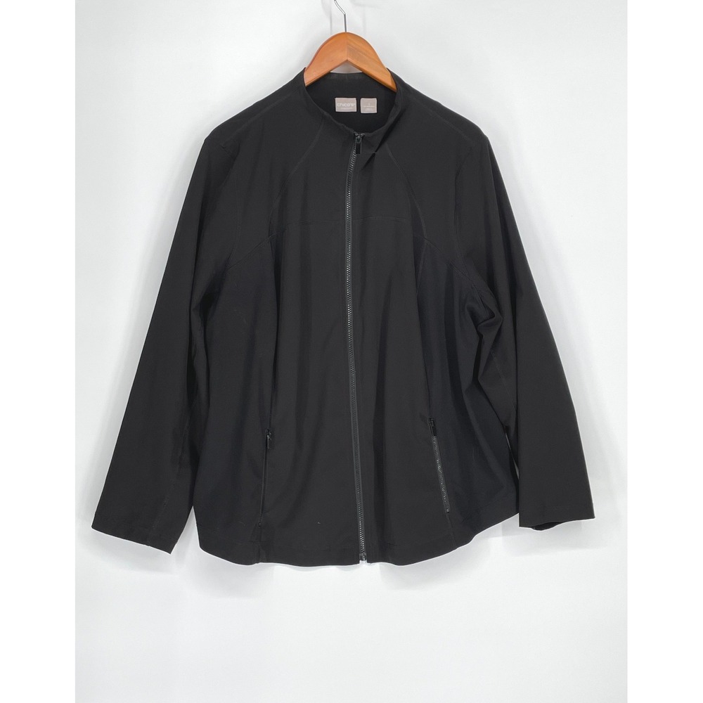 Chico's Women Jacket 4 (20-22) Full Zip Black Zenergy Mock Neck Athleisure